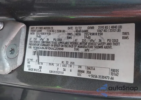 2013 Ford Escape Titanium from USA, damaged, VIN 1FMCU9J91DUC23998